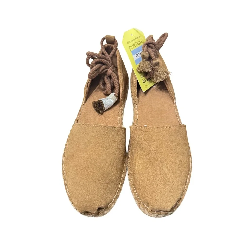 New Toms Katalina Suede DOrsay Flat Espadrilles Tan Size 11 Tasseled‎ Lace Up